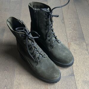 Dark Green Lace-Up Boots